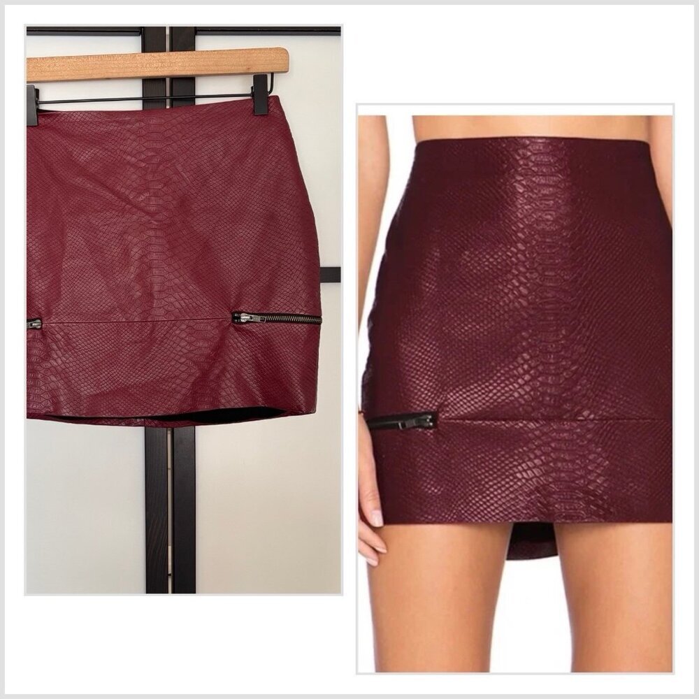 Lovers & Friends Faux Leather Mini Skirt Burgundy Women’s SMALL Festival Concert